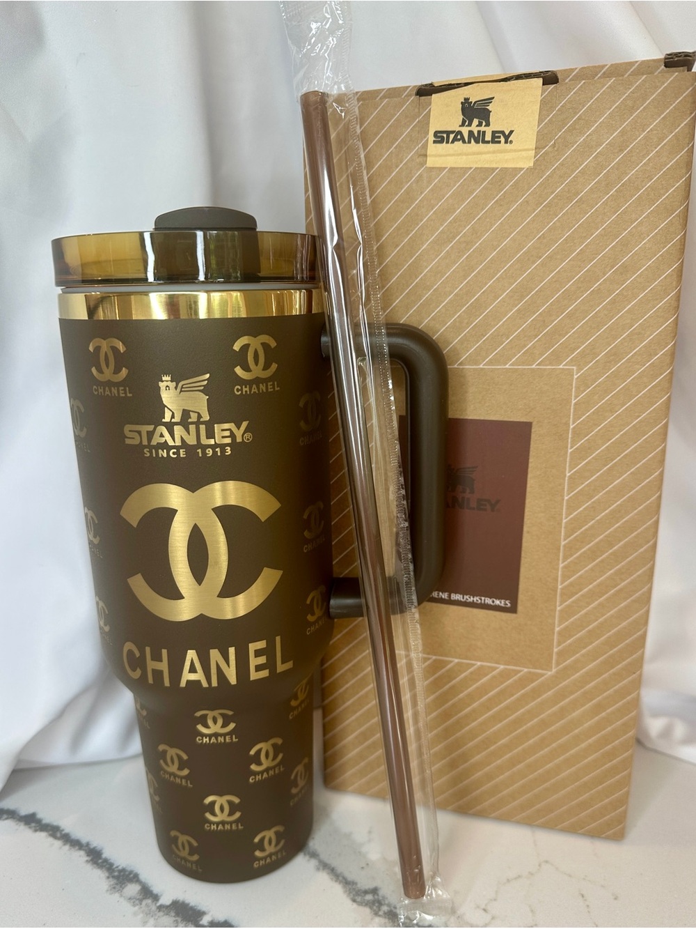 Matte Brown Stanley 40oz Gold Trim Luxury Inspired Tumbler NIB